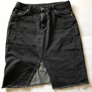 Distressed denim high waisted pencil skirt